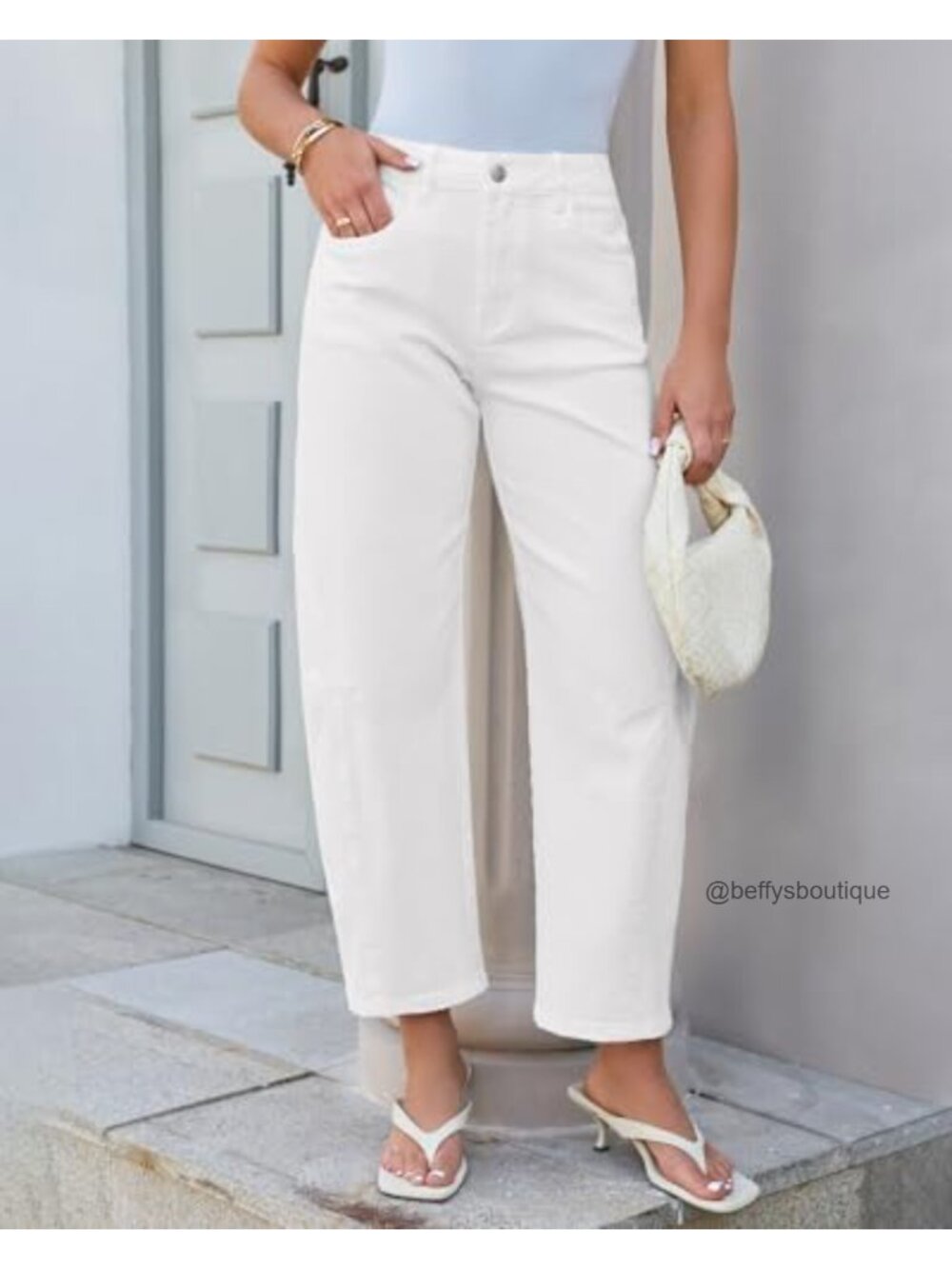 High Waisted Barrel Wide Leg Stretchy Denim Jeans Cropped Ankle